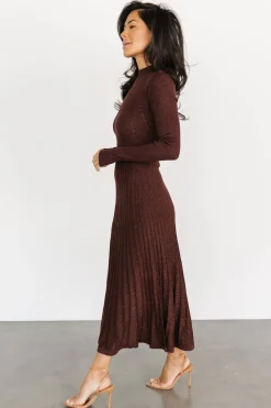 Baltic Born Jamelia Pleated Sweater Dress | Brown + Gold