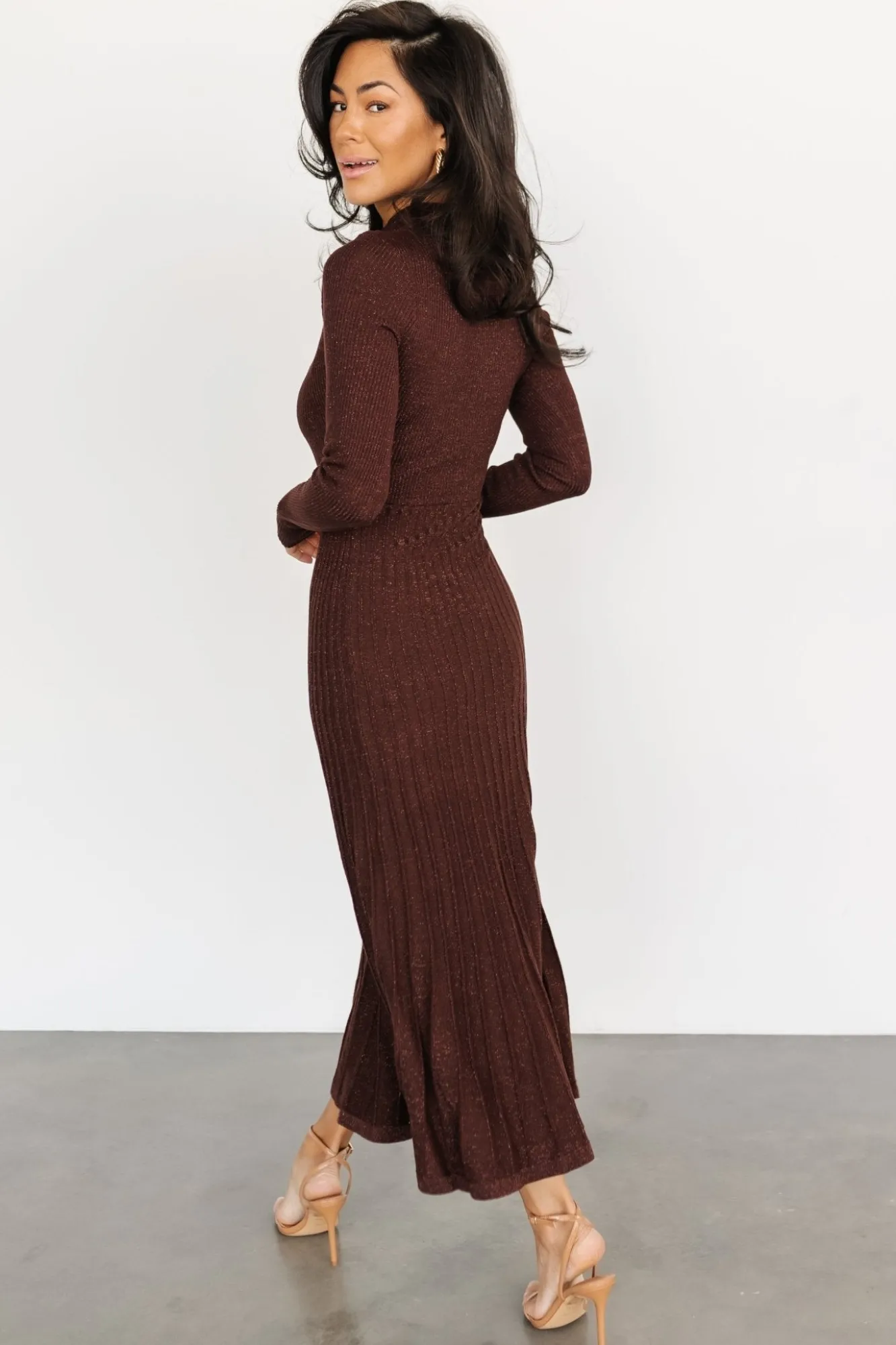 Baltic Born Jamelia Pleated Sweater Dress | Brown + Gold