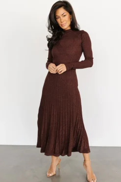 Baltic Born Jamelia Pleated Sweater Dress | Brown + Gold