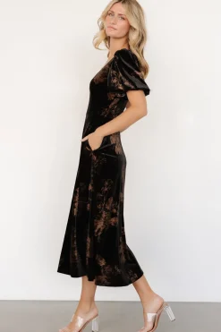 Baltic Born Janna Velvet Midi Dress | Black + Bronze Floral