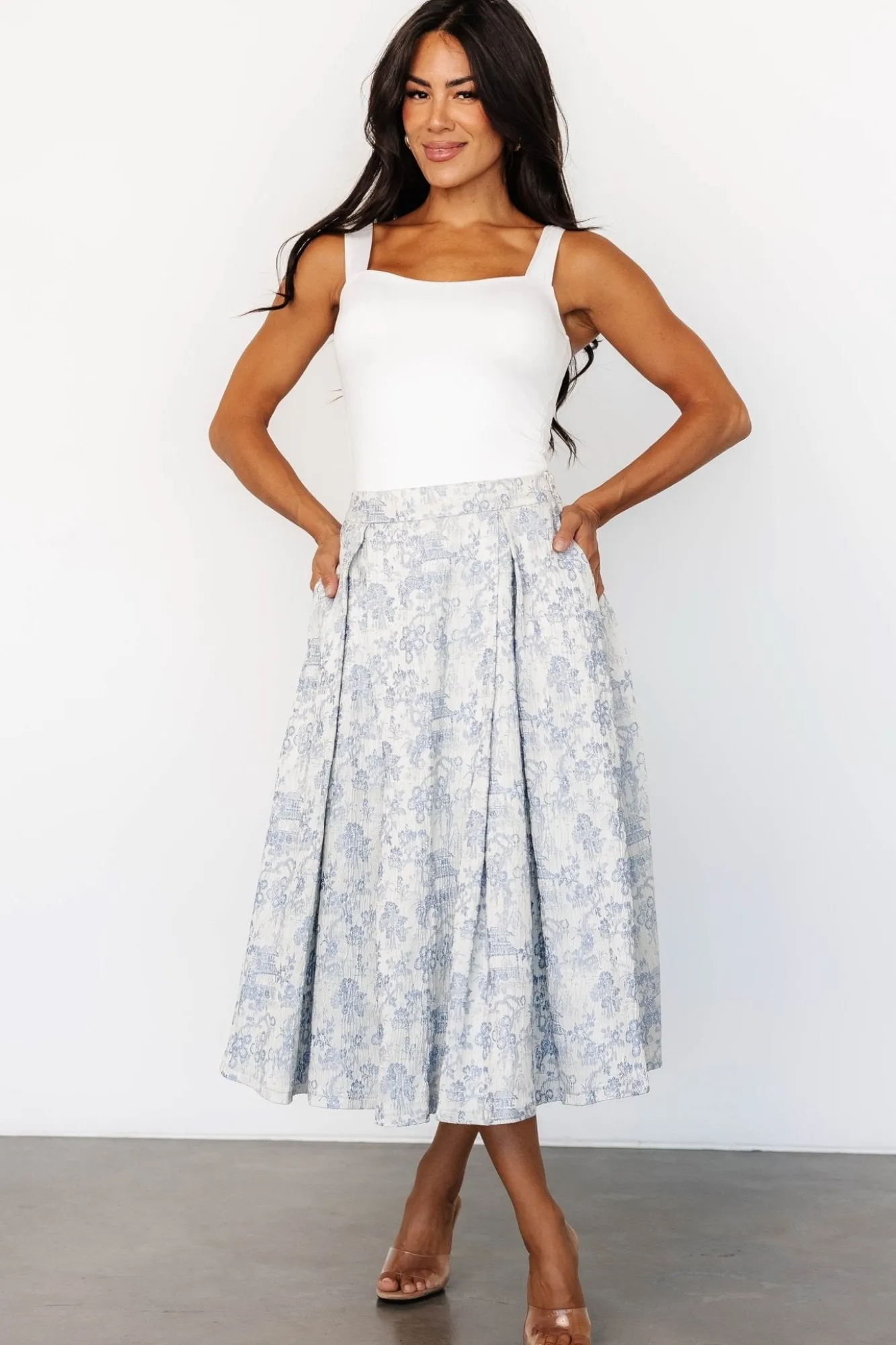Baltic Born Jeanne Pleated Midi Skirt | Pearl + Light Blue