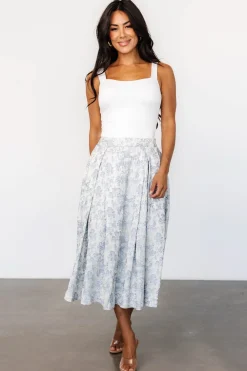 Baltic Born Jeanne Pleated Midi Skirt | Pearl + Light Blue