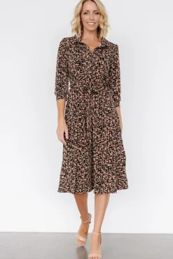 Baltic Born Jenica Midi Dress | Black + Camel Print