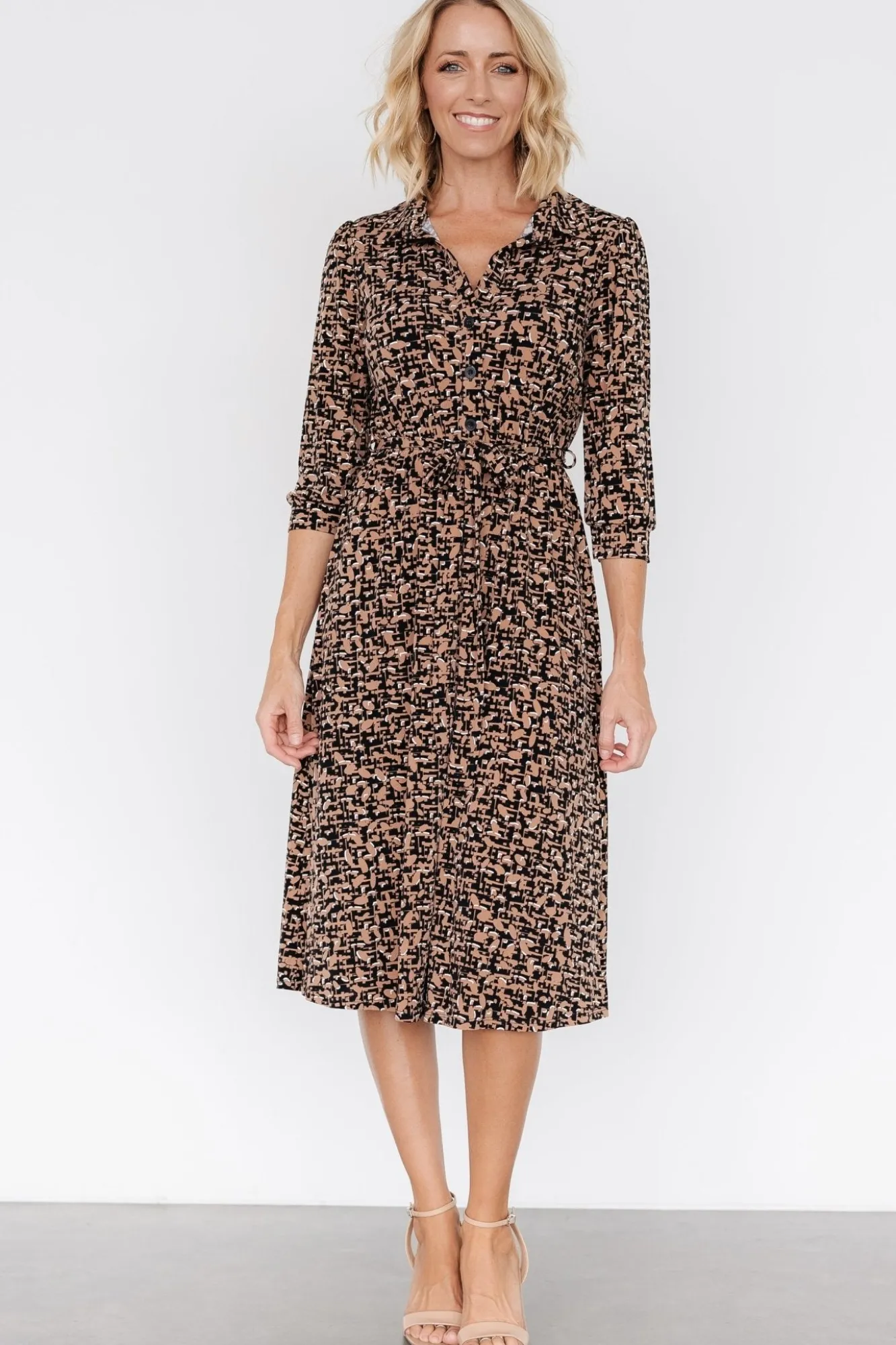 Baltic Born Jenica Midi Dress | Black + Camel Print