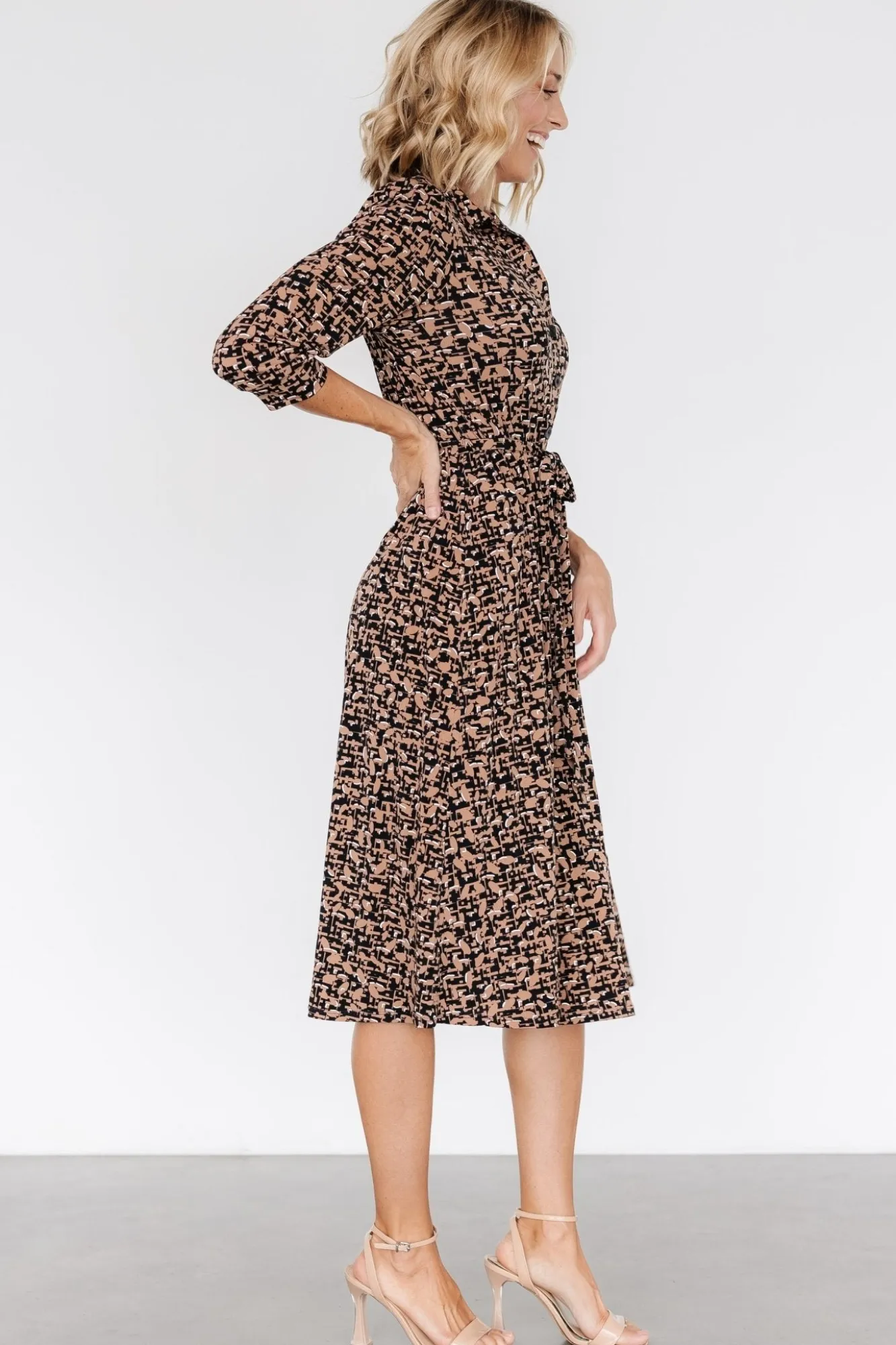 Baltic Born Jenica Midi Dress | Black + Camel Print