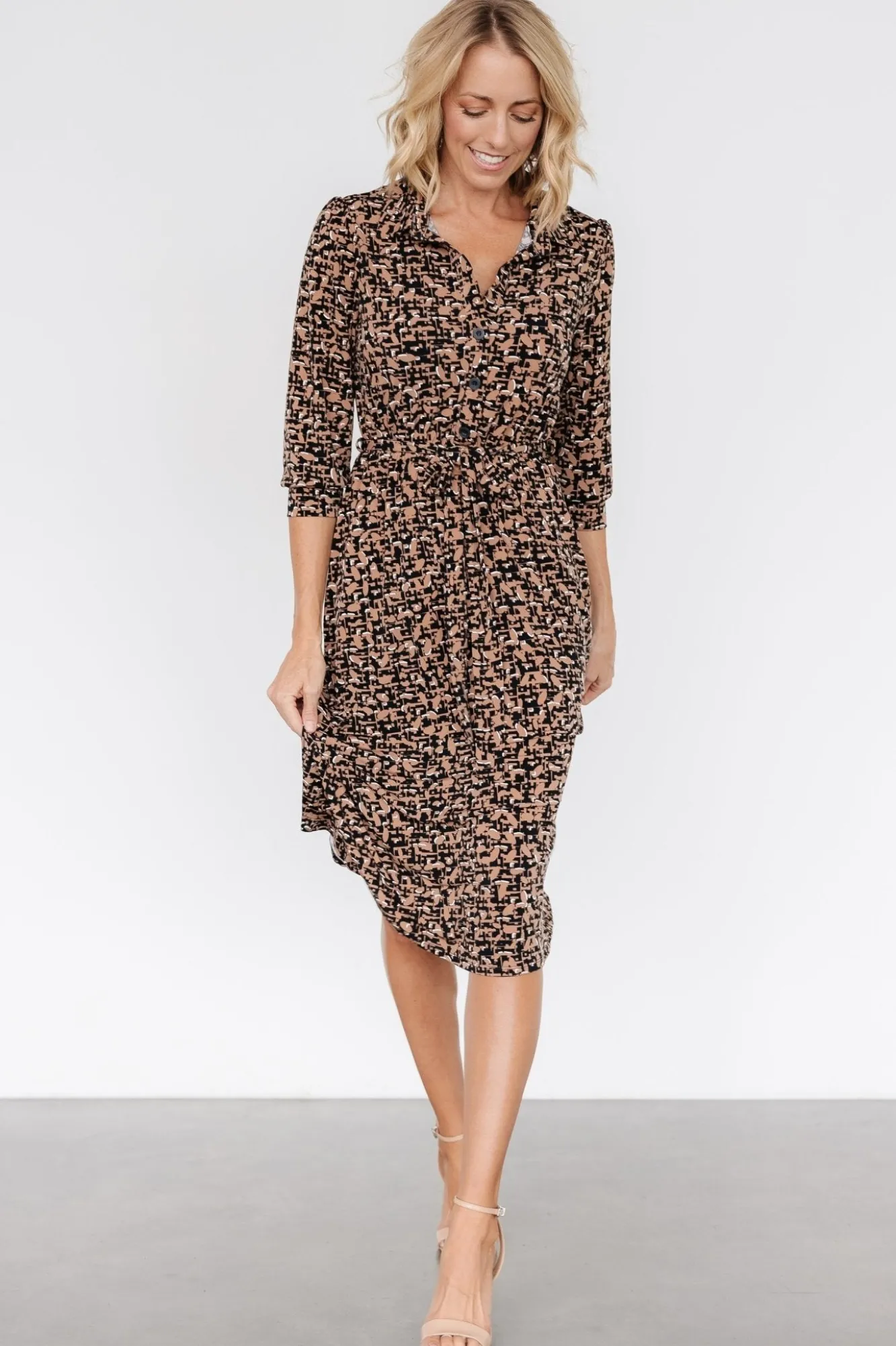 Baltic Born Jenica Midi Dress | Black + Camel Print