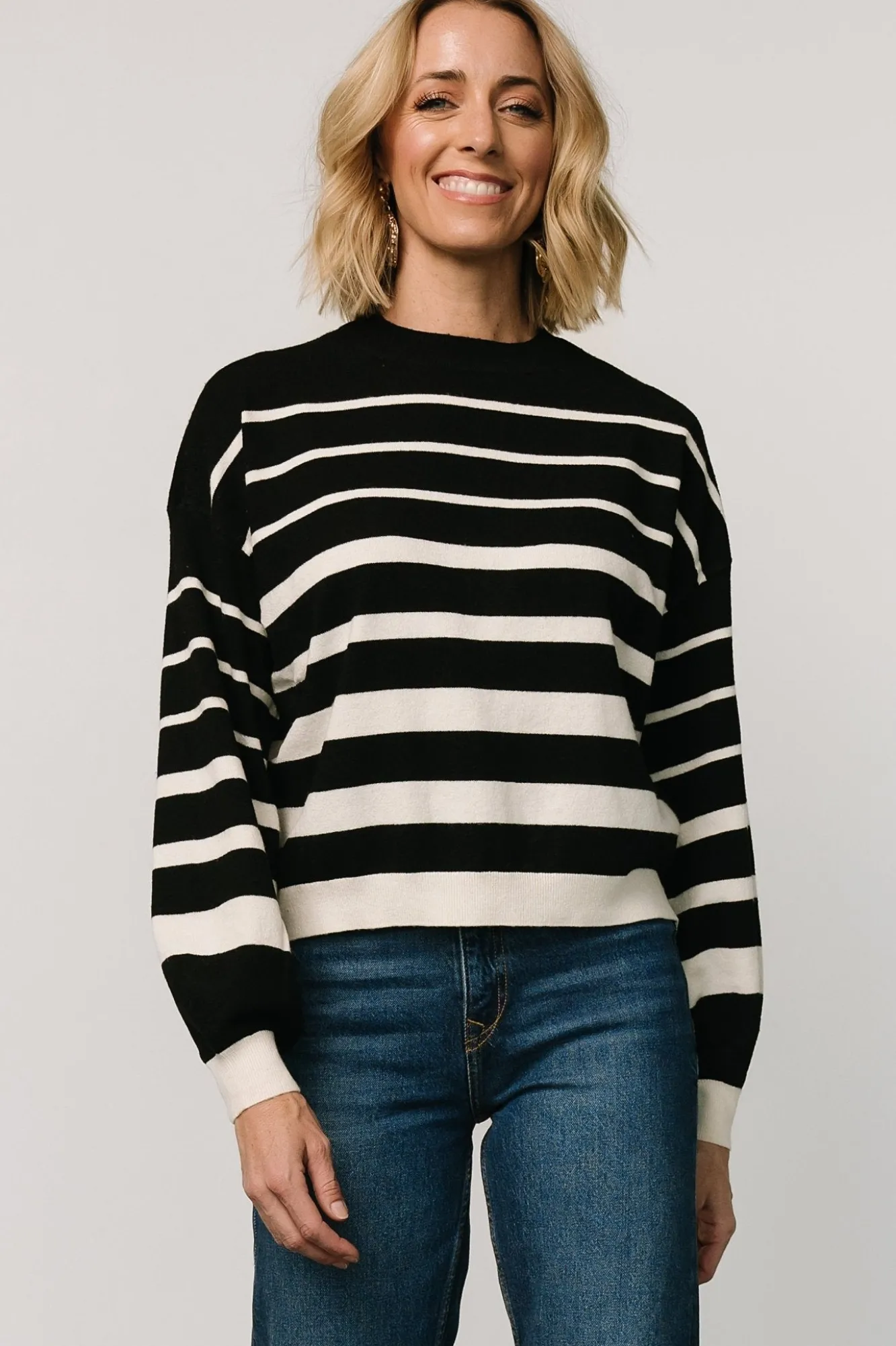 Baltic Born Jensen Stripe Sweater Top | Black + Ivory