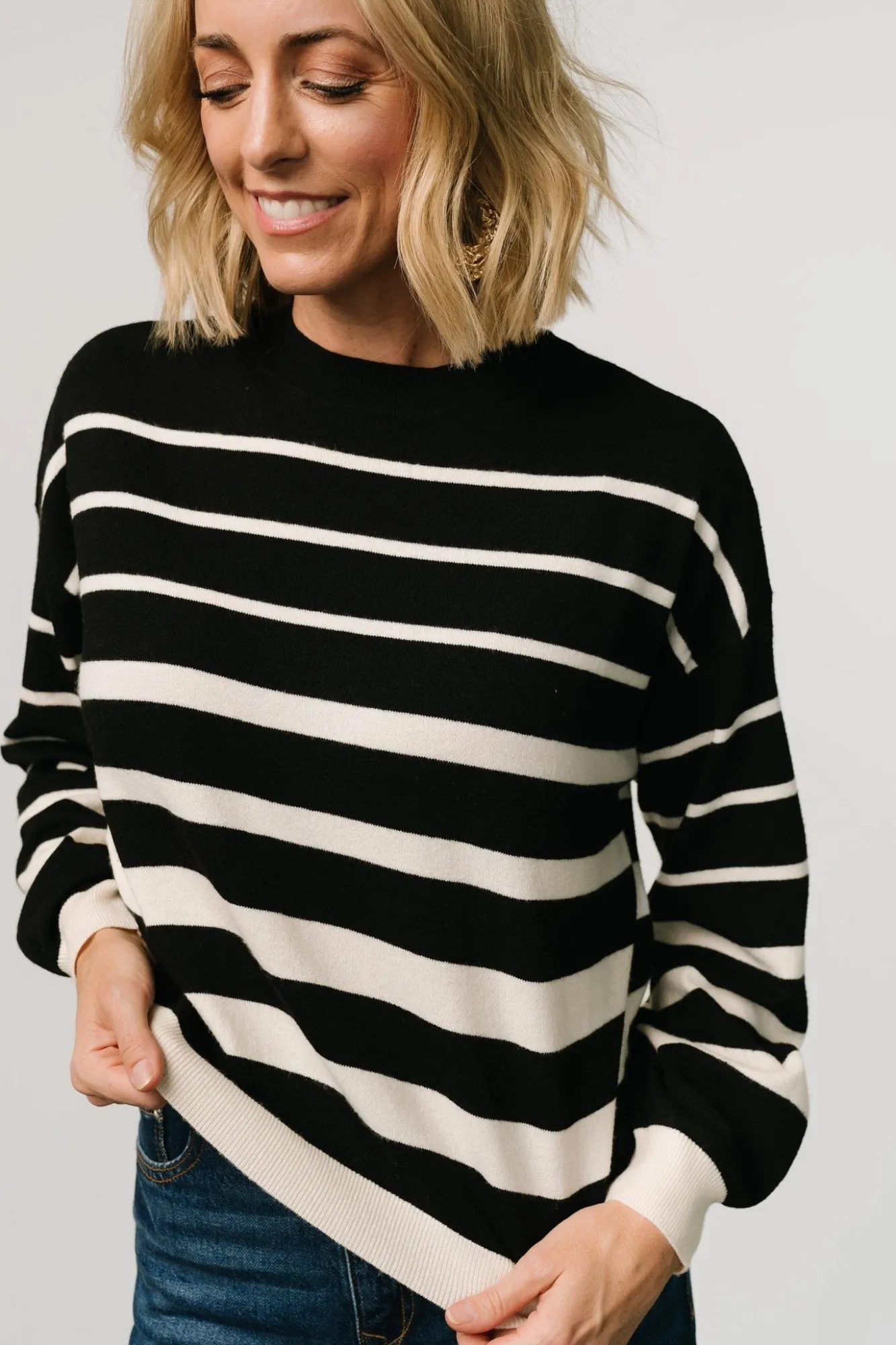 Baltic Born Jensen Stripe Sweater Top | Black + Ivory