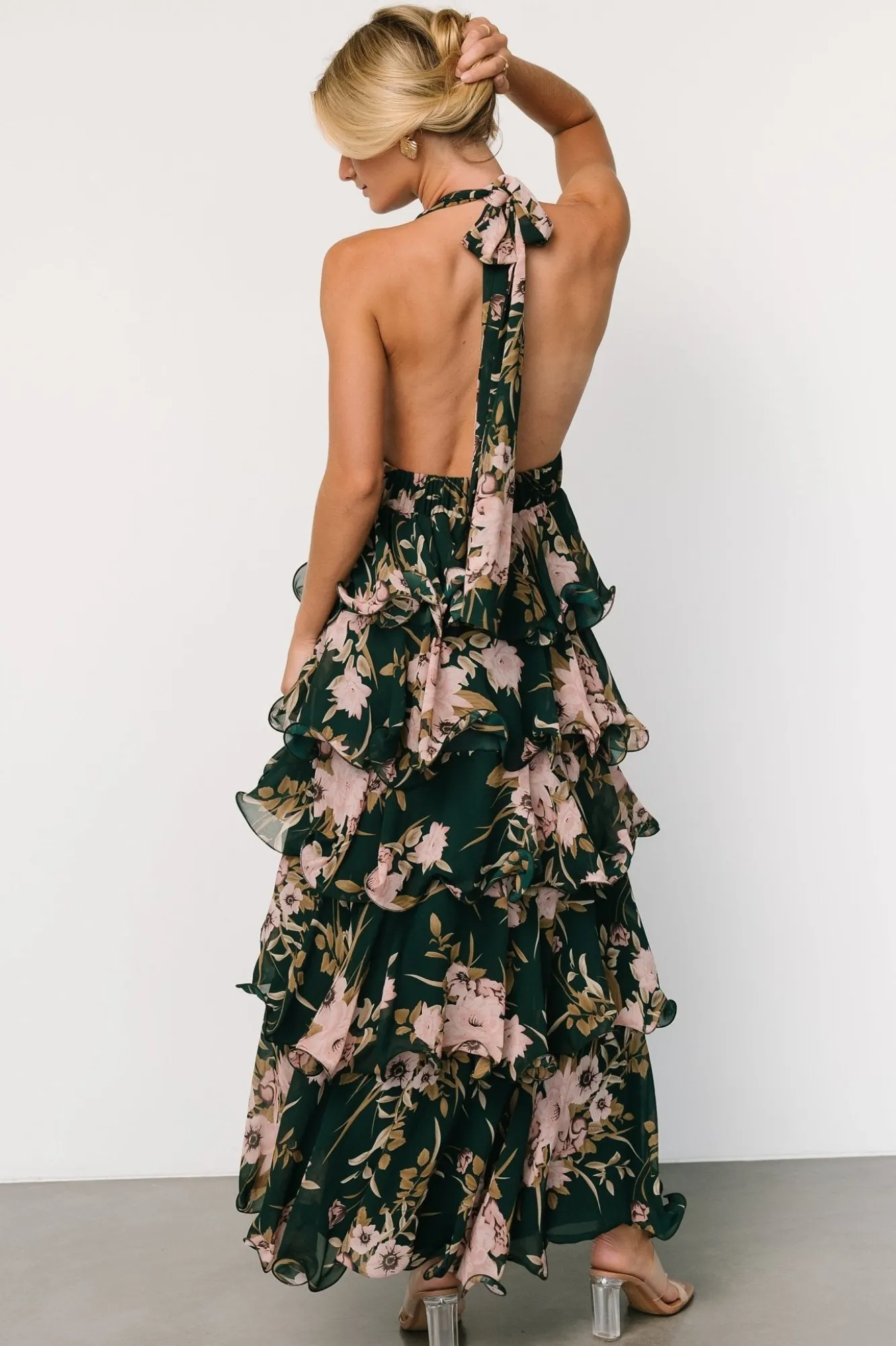 Baltic Born Jesslyn Open Back Tiered Maxi Dress | Green + Pink