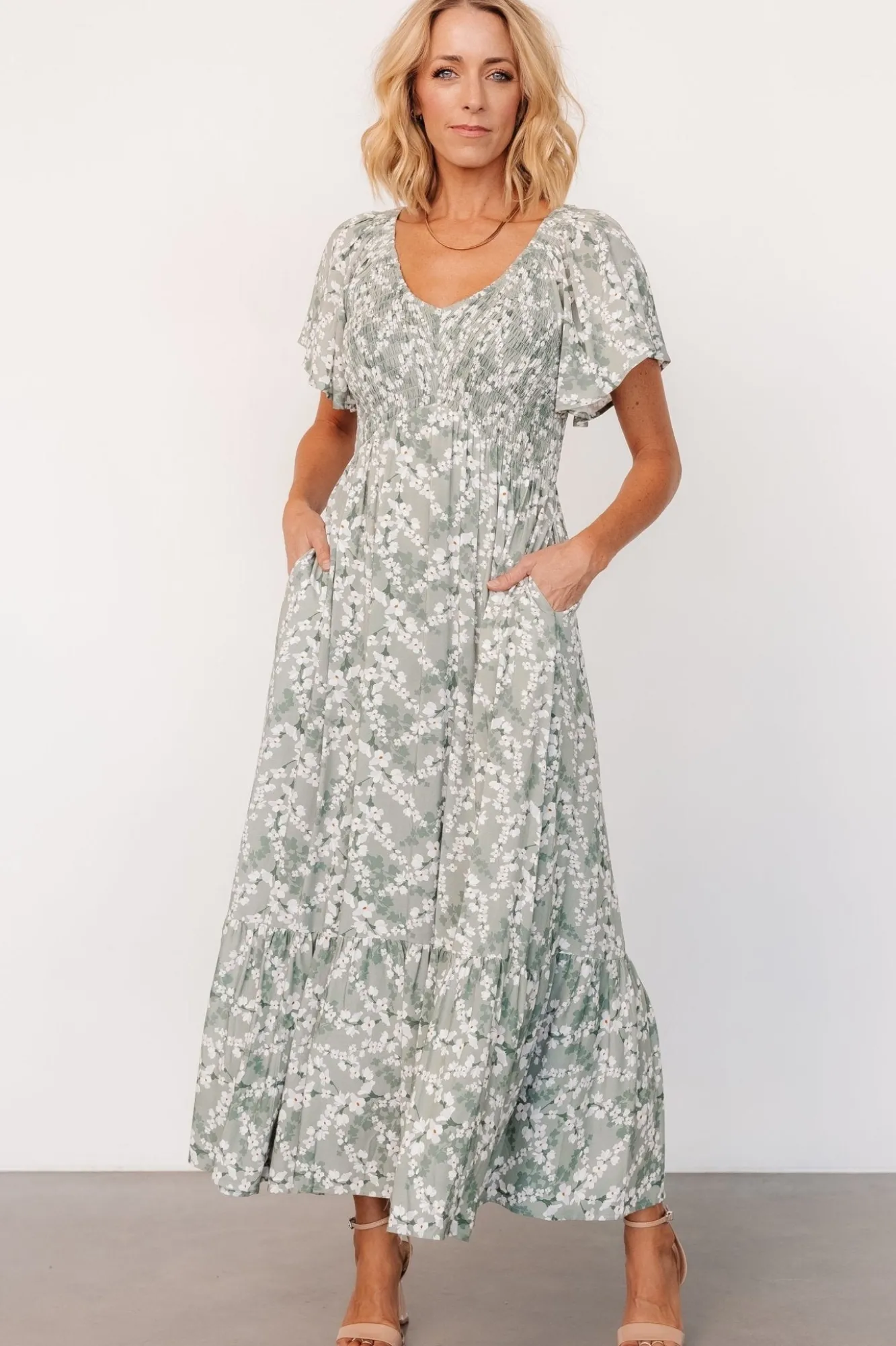 Baltic Born Joanie Smocked Dress | Sage + Off White Floral