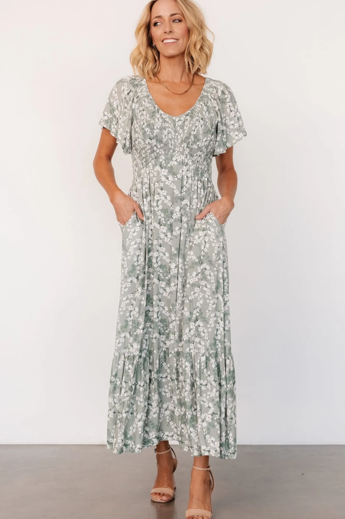Baltic Born Joanie Smocked Dress | Sage + Off White Floral