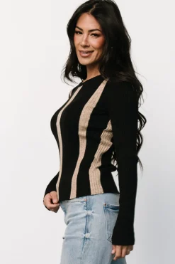 Baltic Born Jolene Ribbed Sweater Top | Black + Tan Stripe