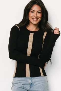 Baltic Born Jolene Ribbed Sweater Top | Black + Tan Stripe