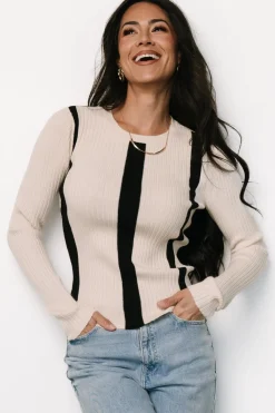 Baltic Born Jolene Ribbed Sweater Top | Natural + Black Stripe