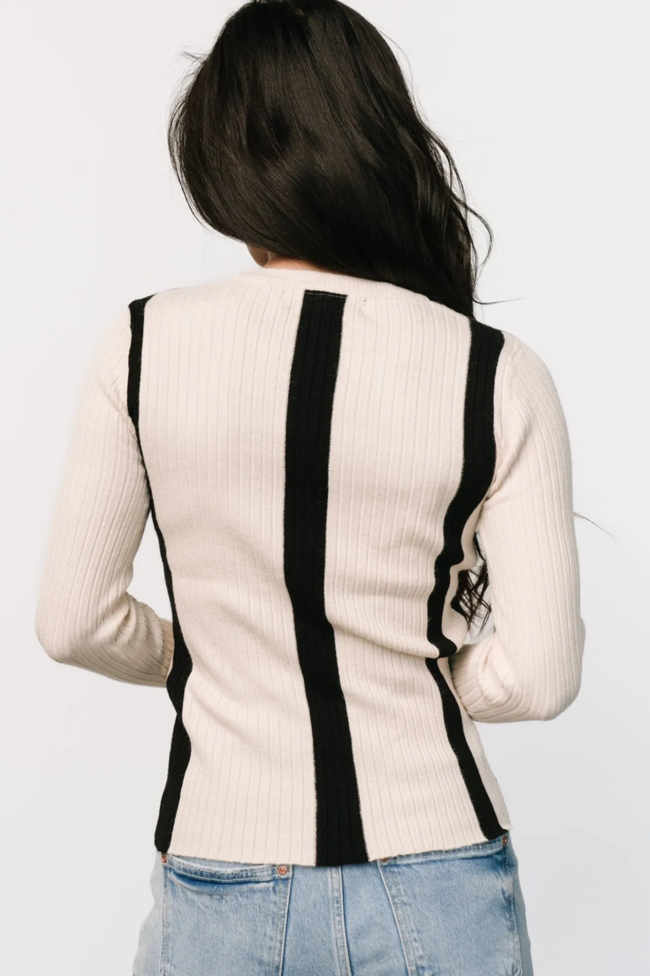 Baltic Born Jolene Ribbed Sweater Top | Natural + Black Stripe