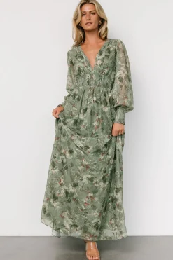 Baltic Born Jolie Embroidered Tulle Dress | Sage + Gold Floral