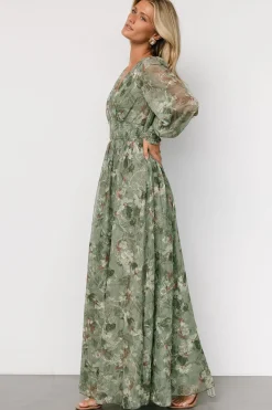Baltic Born Jolie Embroidered Tulle Dress | Sage + Gold Floral