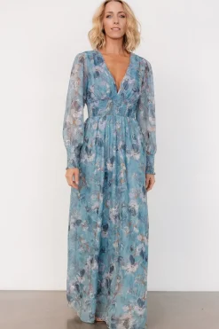 Baltic Born Jolie Embroidered Tulle Dress | Blue + Gold Floral