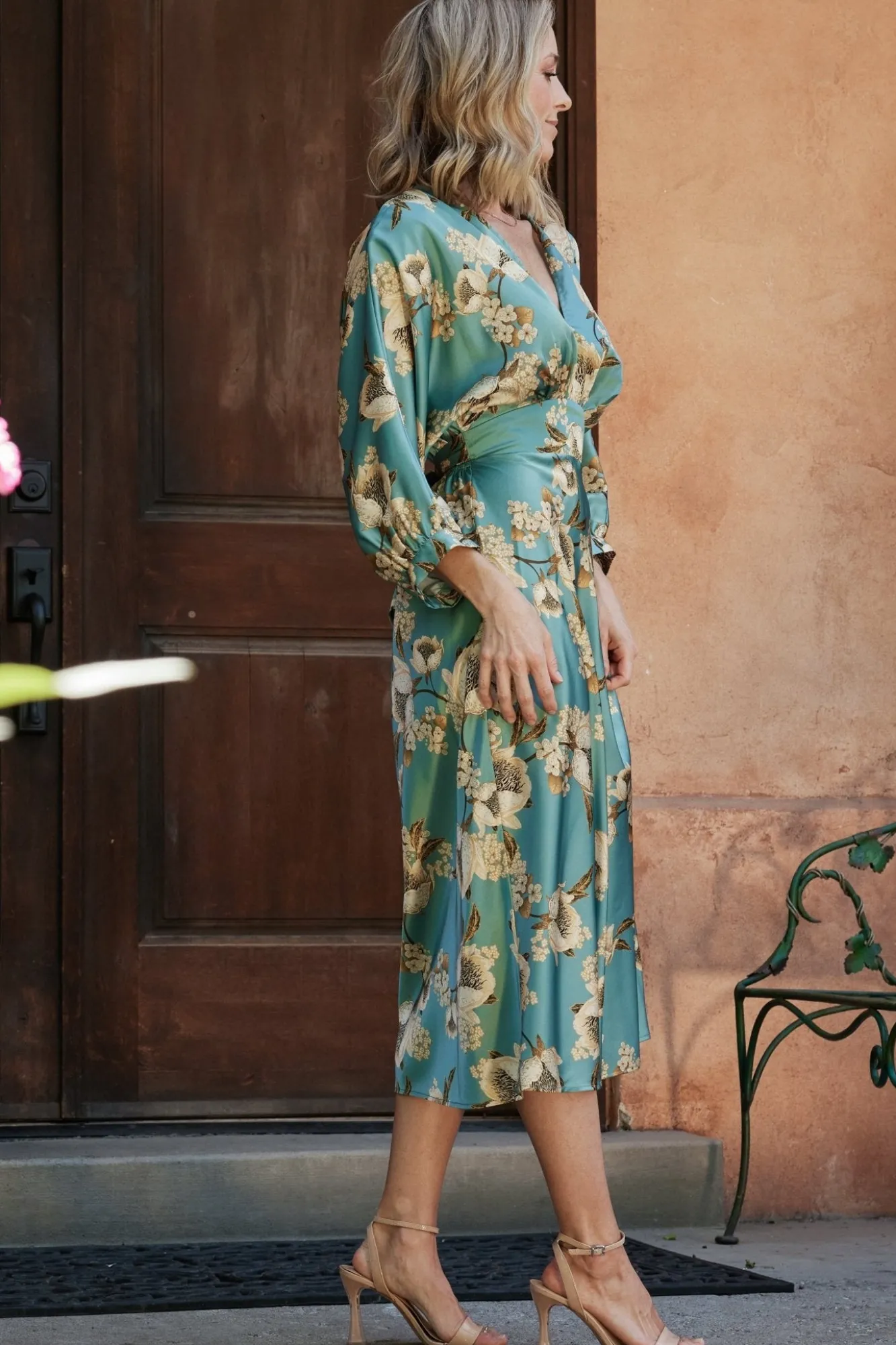 Baltic Born Joni Satin Midi Dress | Blue Multi