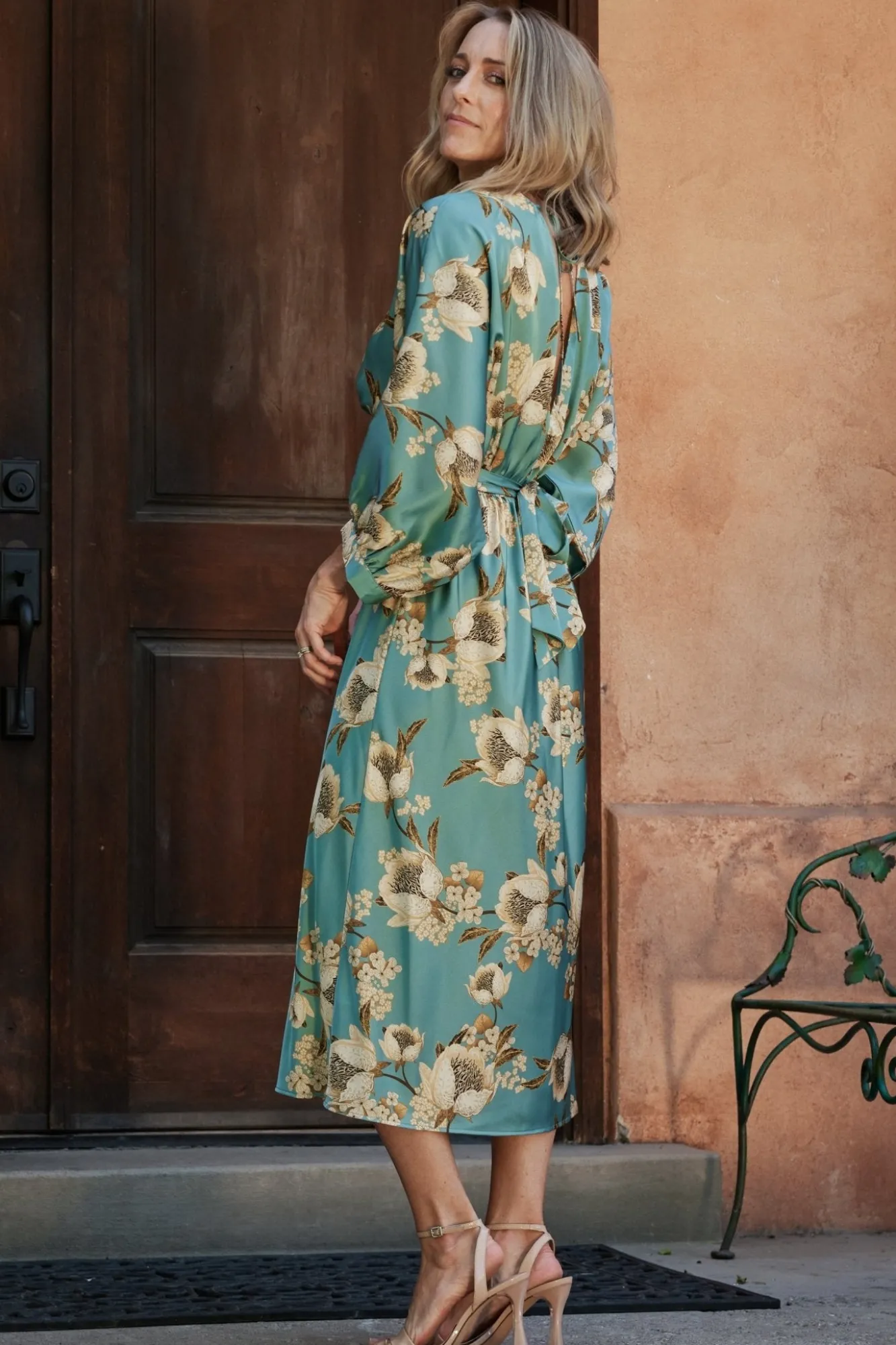Baltic Born Joni Satin Midi Dress | Blue Multi