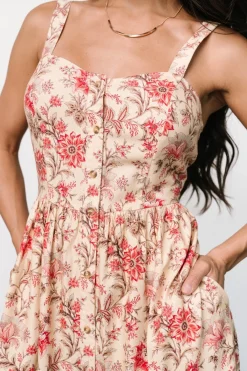 Baltic Born Jules Button Midi Dress | Cream + Pink