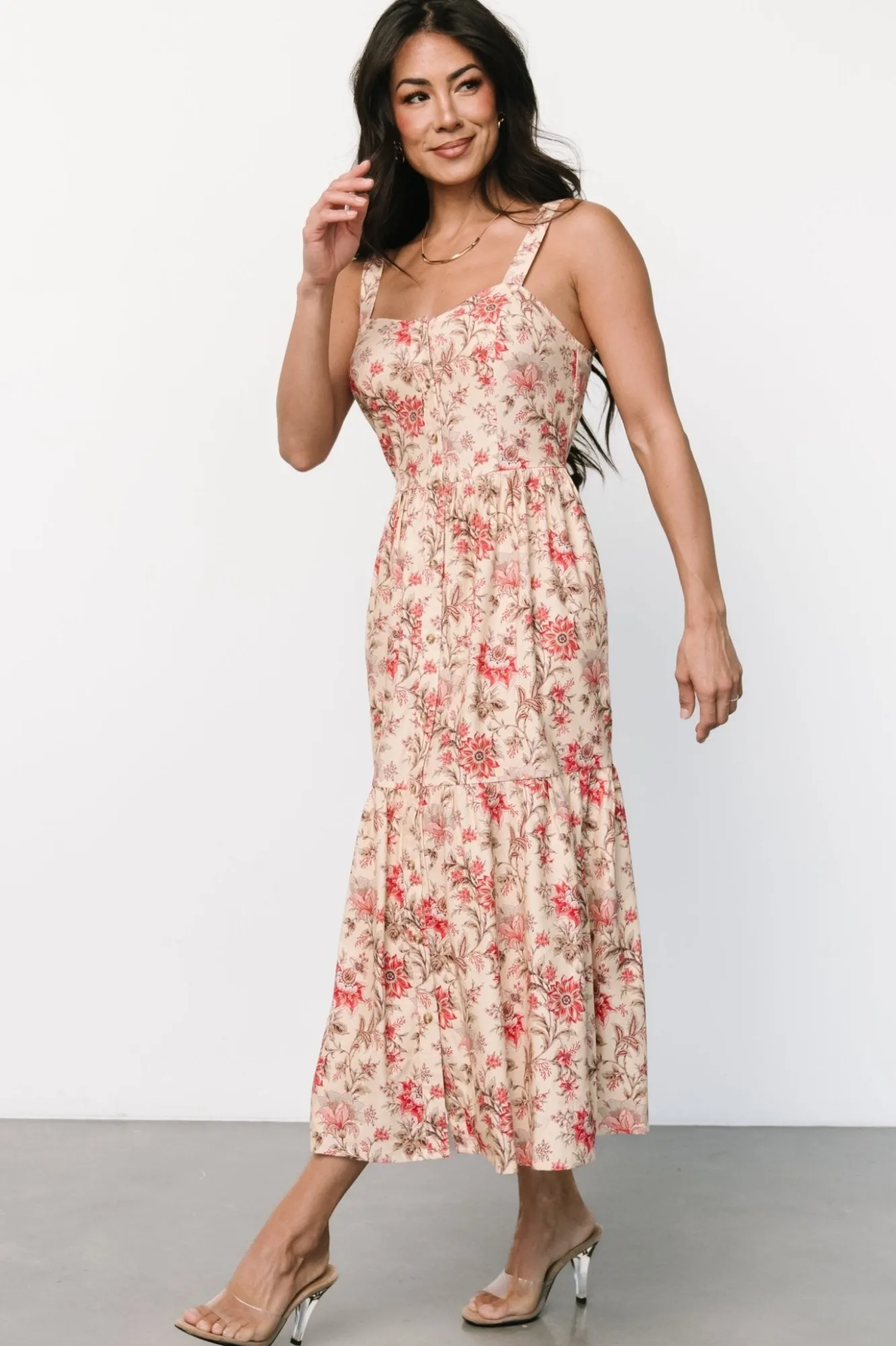 Baltic Born Jules Button Midi Dress | Cream + Pink