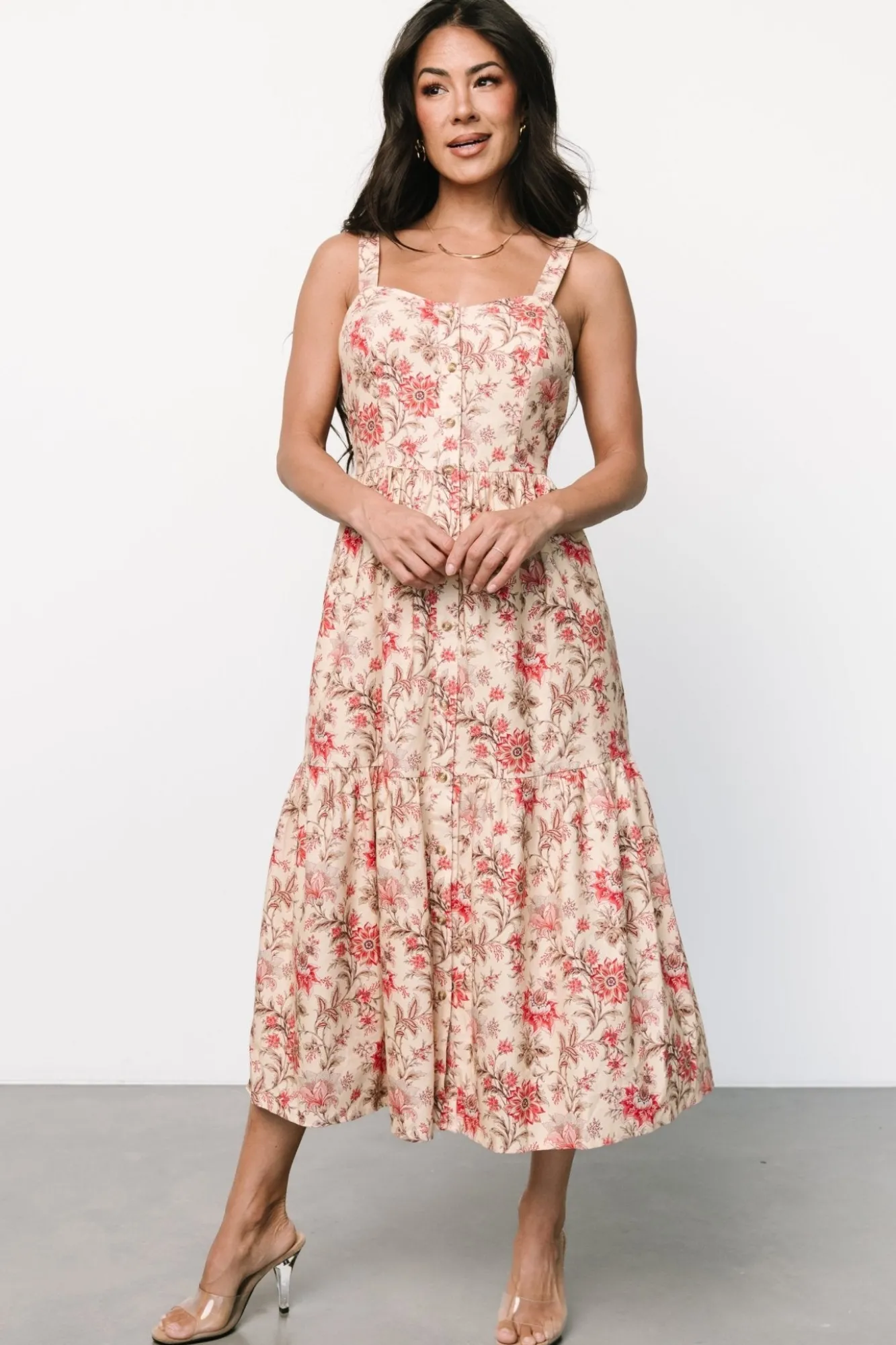 Baltic Born Jules Button Midi Dress | Cream + Pink