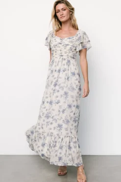 Baltic Born Juliana Pleated Top Dress | Ivory + Blue Floral
