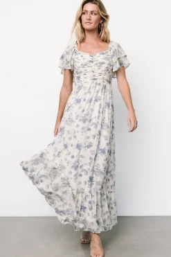 Baltic Born Juliana Pleated Top Dress | Ivory + Blue Floral
