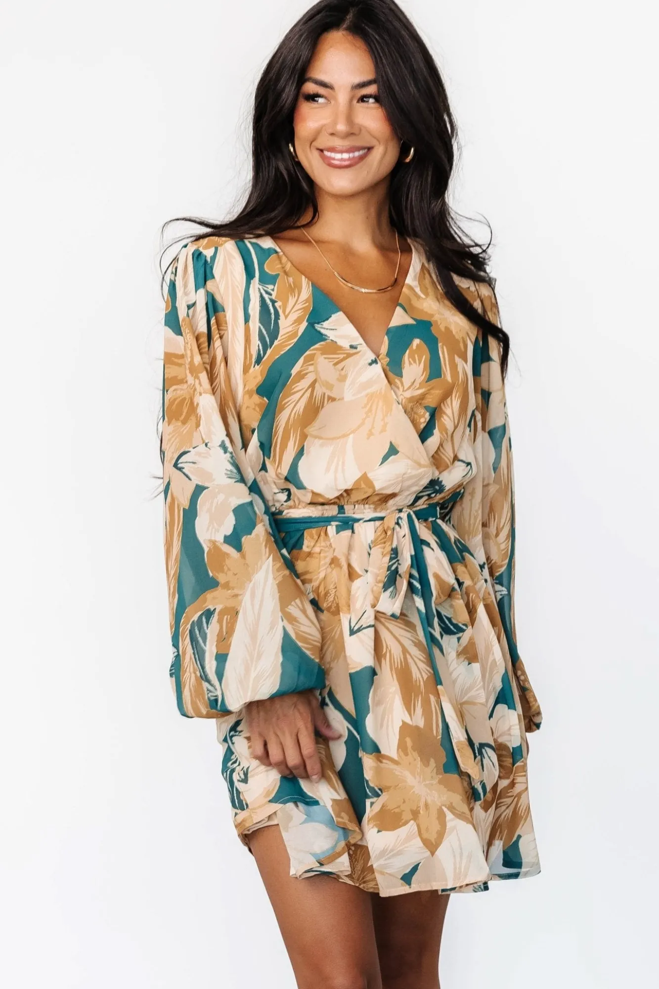 Baltic Born Juno Short Dress | Green + Gold Floral