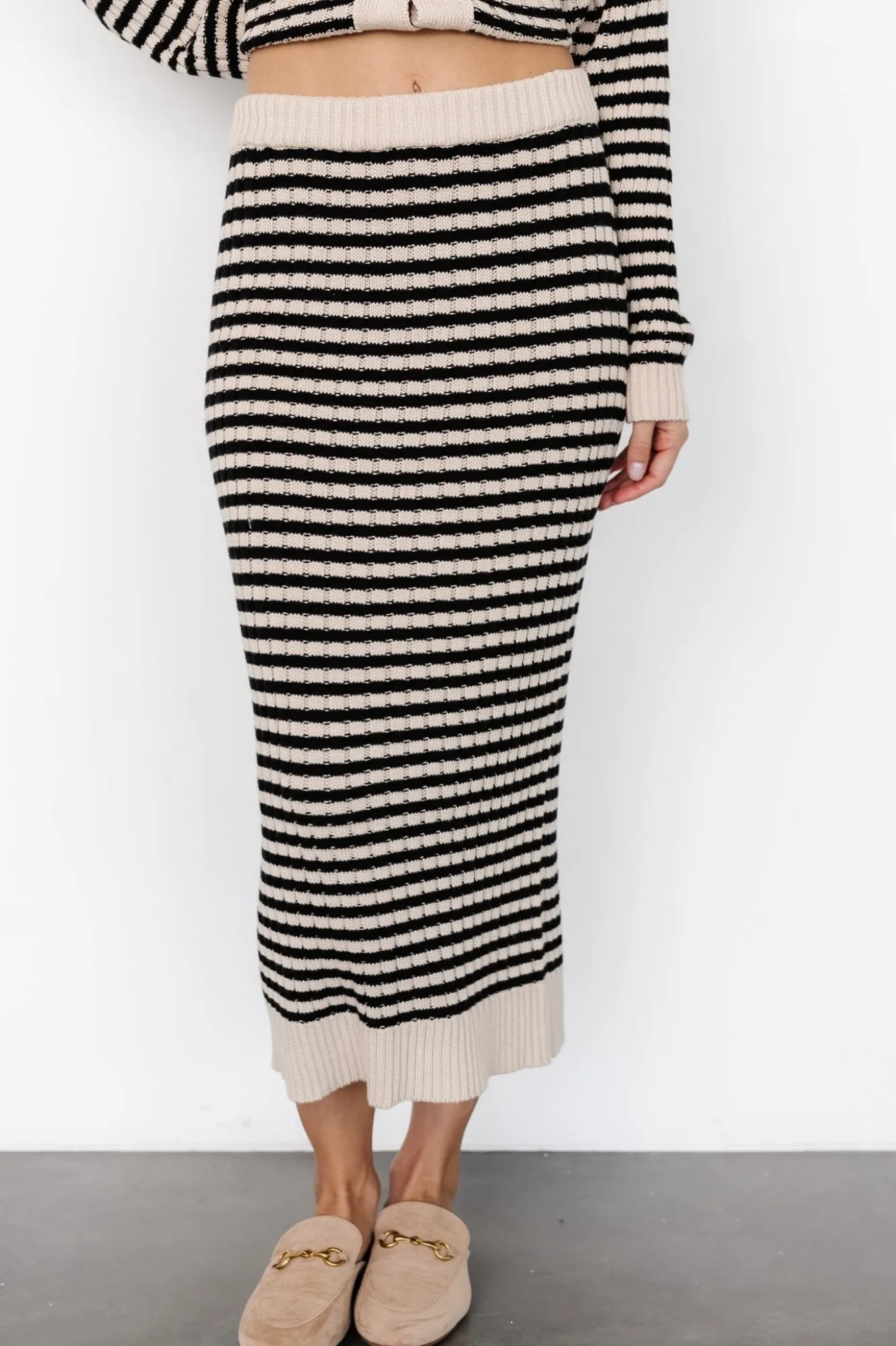 Baltic Born Justina Striped Knit Skirt | Black + Cream