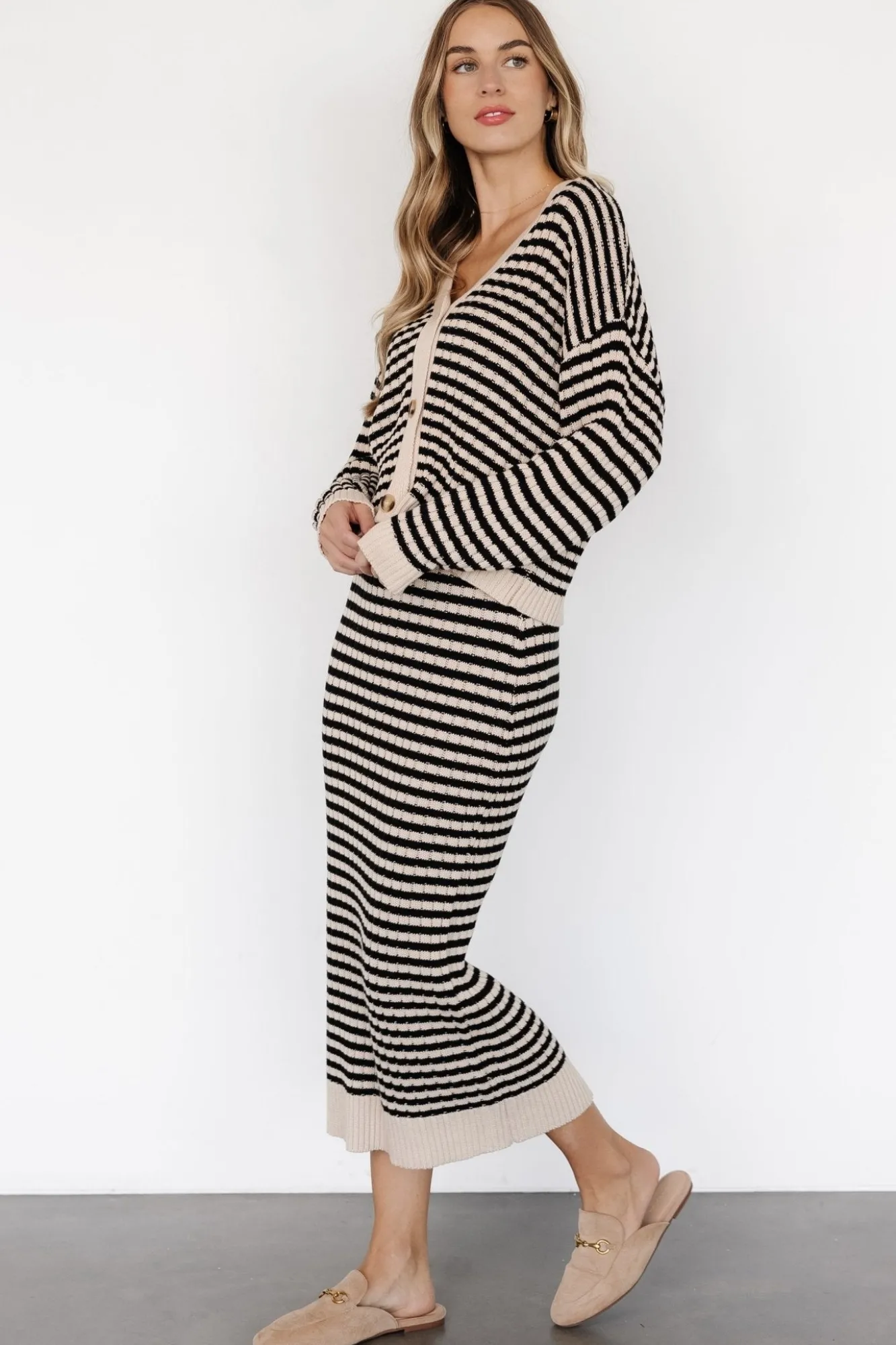 Baltic Born Justina Striped Knit Skirt | Black + Cream