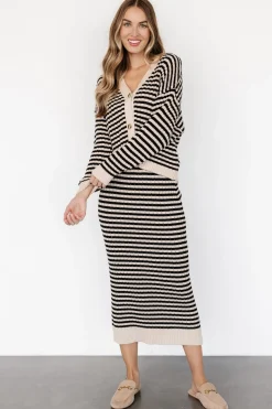 Baltic Born Justina Striped Knit Skirt | Black + Cream