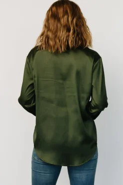 Baltic Born Kacey Satin Button Up Top | Dark Green