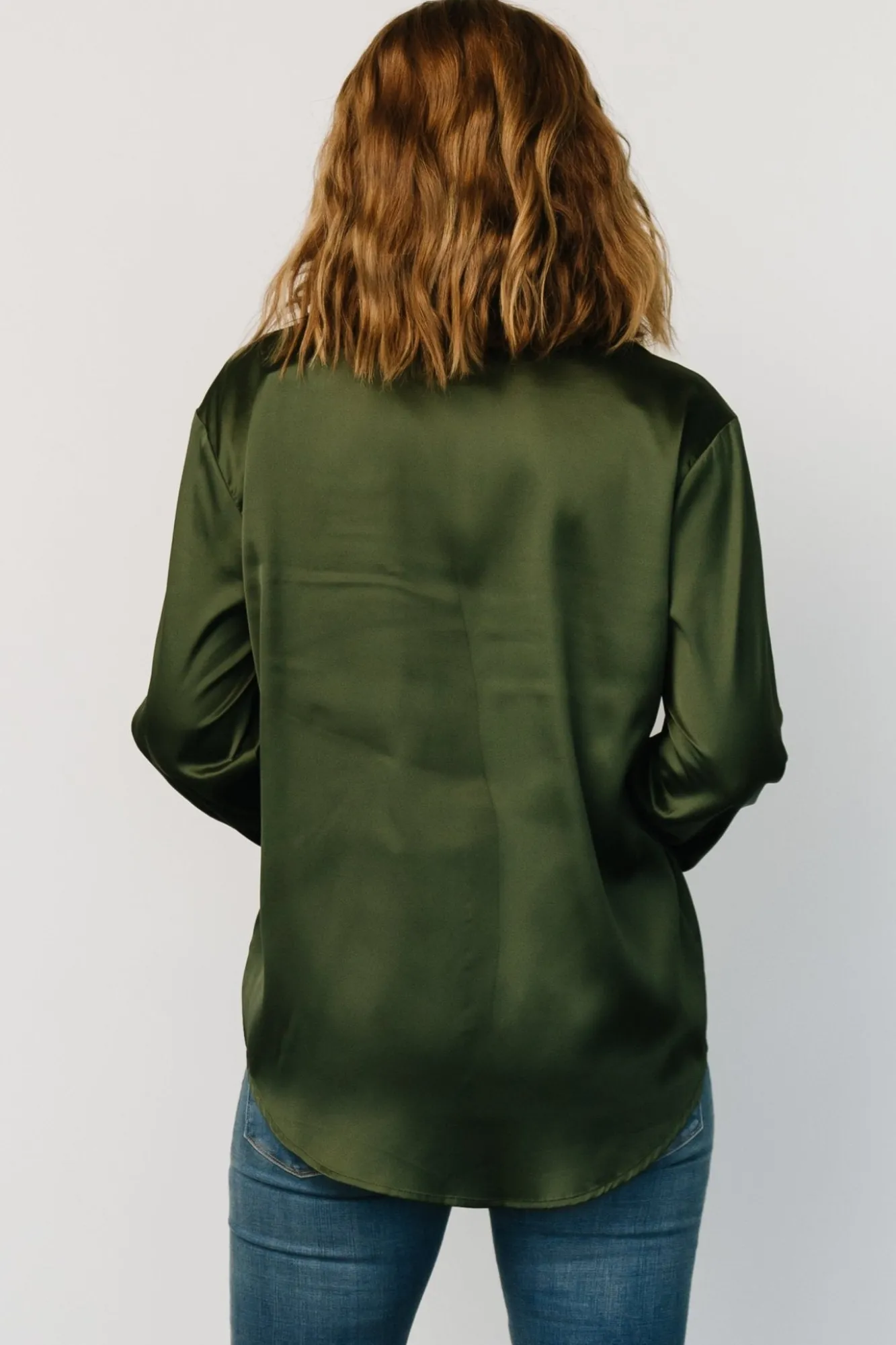 Baltic Born Kacey Satin Button Up Top | Dark Green