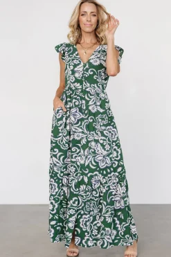 Baltic Born Kaia Button Maxi Dress | Green Print