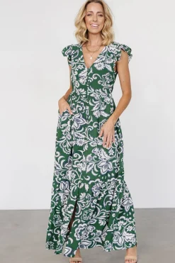 Baltic Born Kaia Button Maxi Dress | Green Print