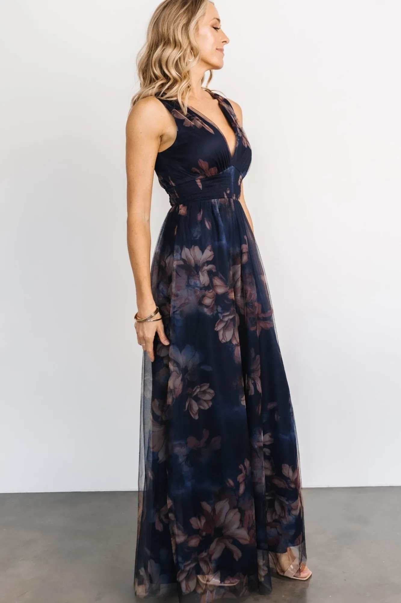 Baltic Born Kamila Tulle Maxi Dress | Dark Blue Floral
