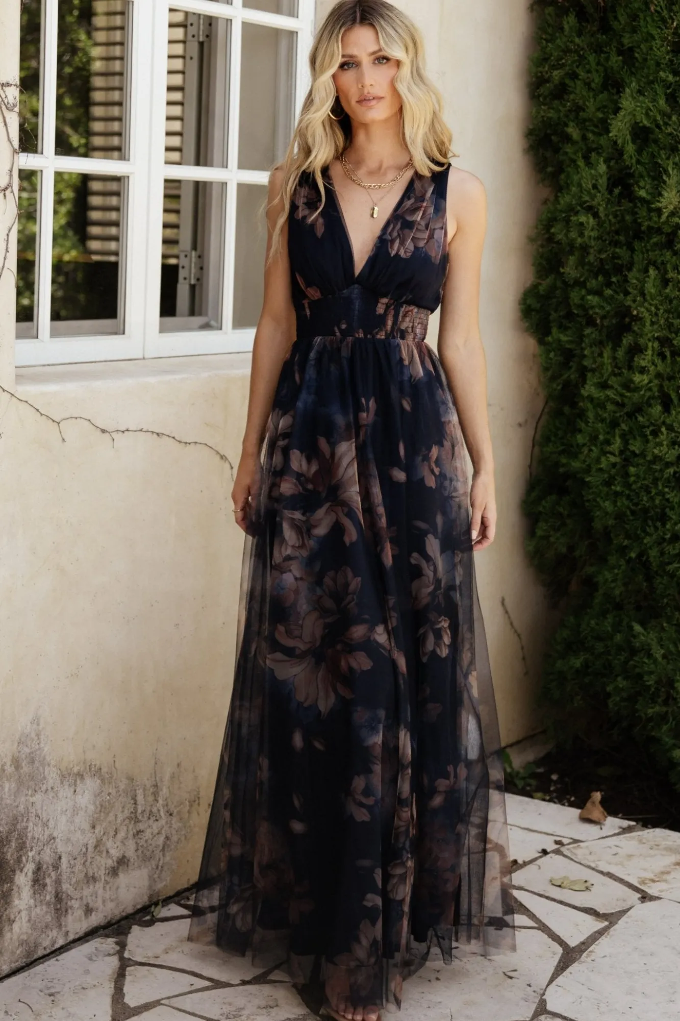Baltic Born Kamila Tulle Maxi Dress | Dark Blue Floral