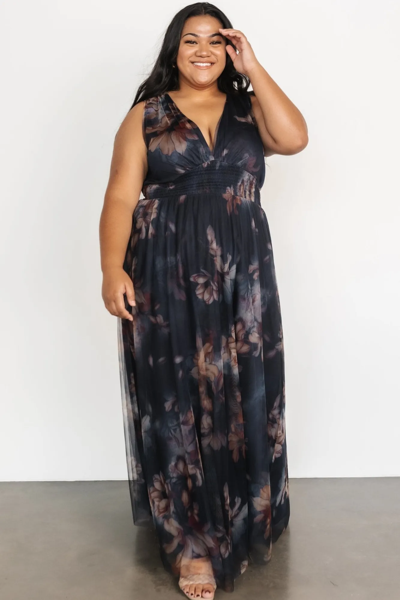 Baltic Born Kamila Tulle Maxi Dress | Dark Blue Floral