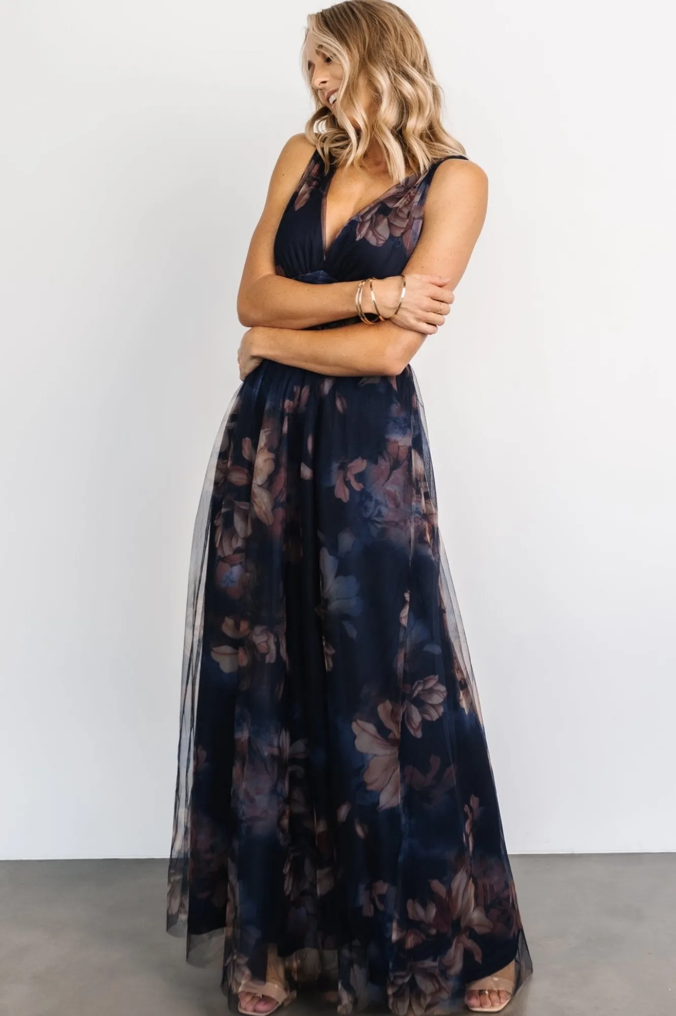 Baltic Born Kamila Tulle Maxi Dress | Dark Blue Floral