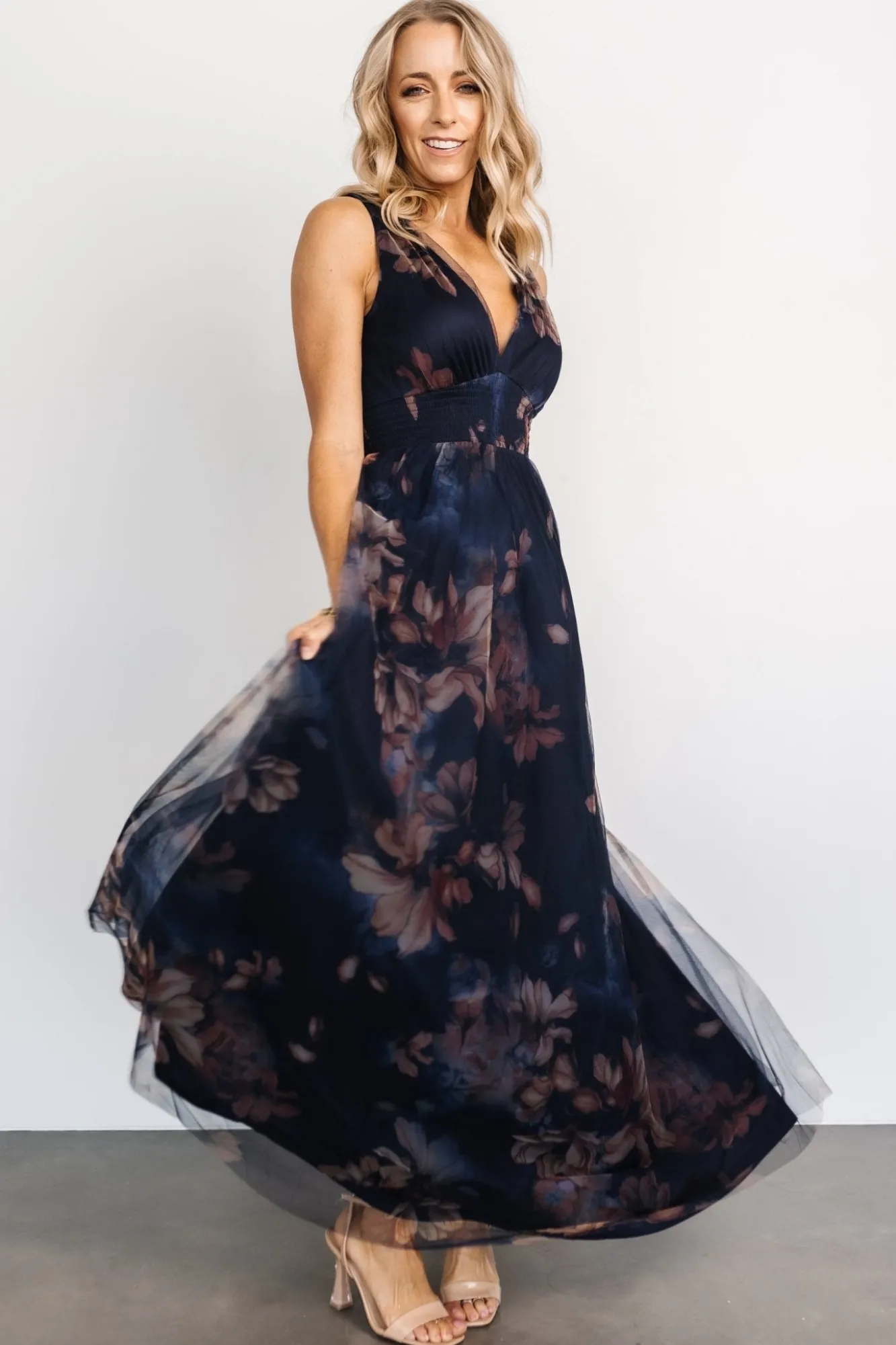 Baltic Born Kamila Tulle Maxi Dress | Dark Blue Floral