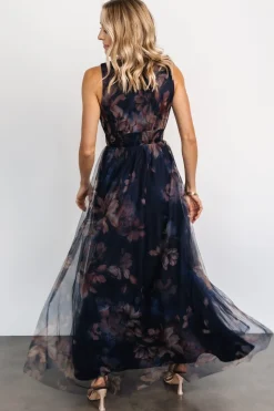 Baltic Born Kamila Tulle Maxi Dress | Dark Blue Floral