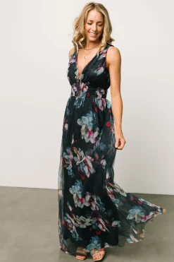 Baltic Born Kamila Tulle Maxi Dress | Navy Abstract Floral