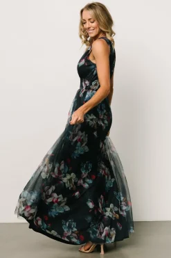 Baltic Born Kamila Tulle Maxi Dress | Navy Abstract Floral