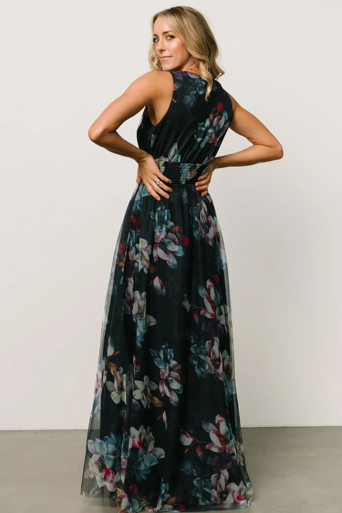 Baltic Born Kamila Tulle Maxi Dress | Navy Abstract Floral