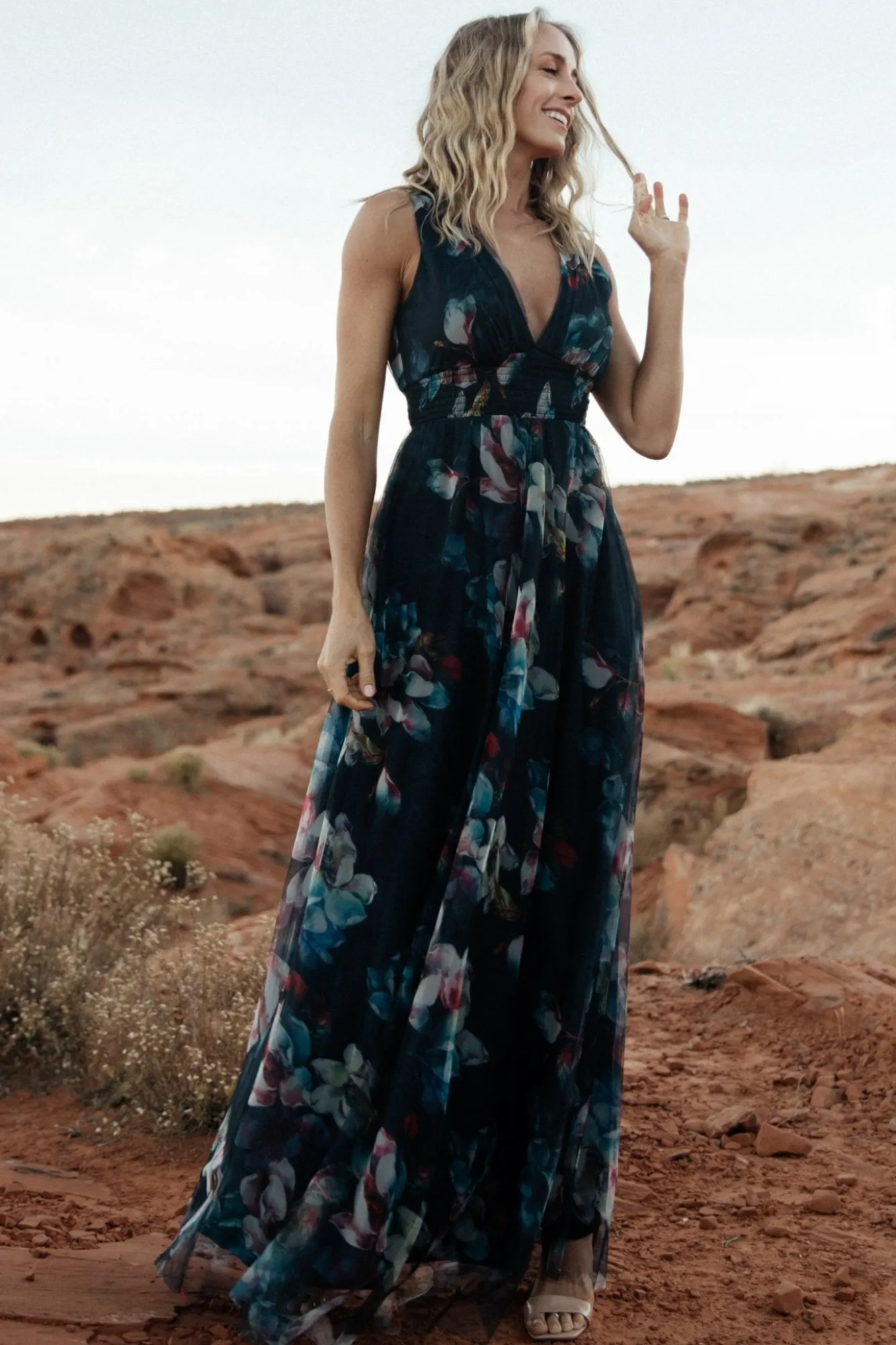Baltic Born Kamila Tulle Maxi Dress | Navy Abstract Floral
