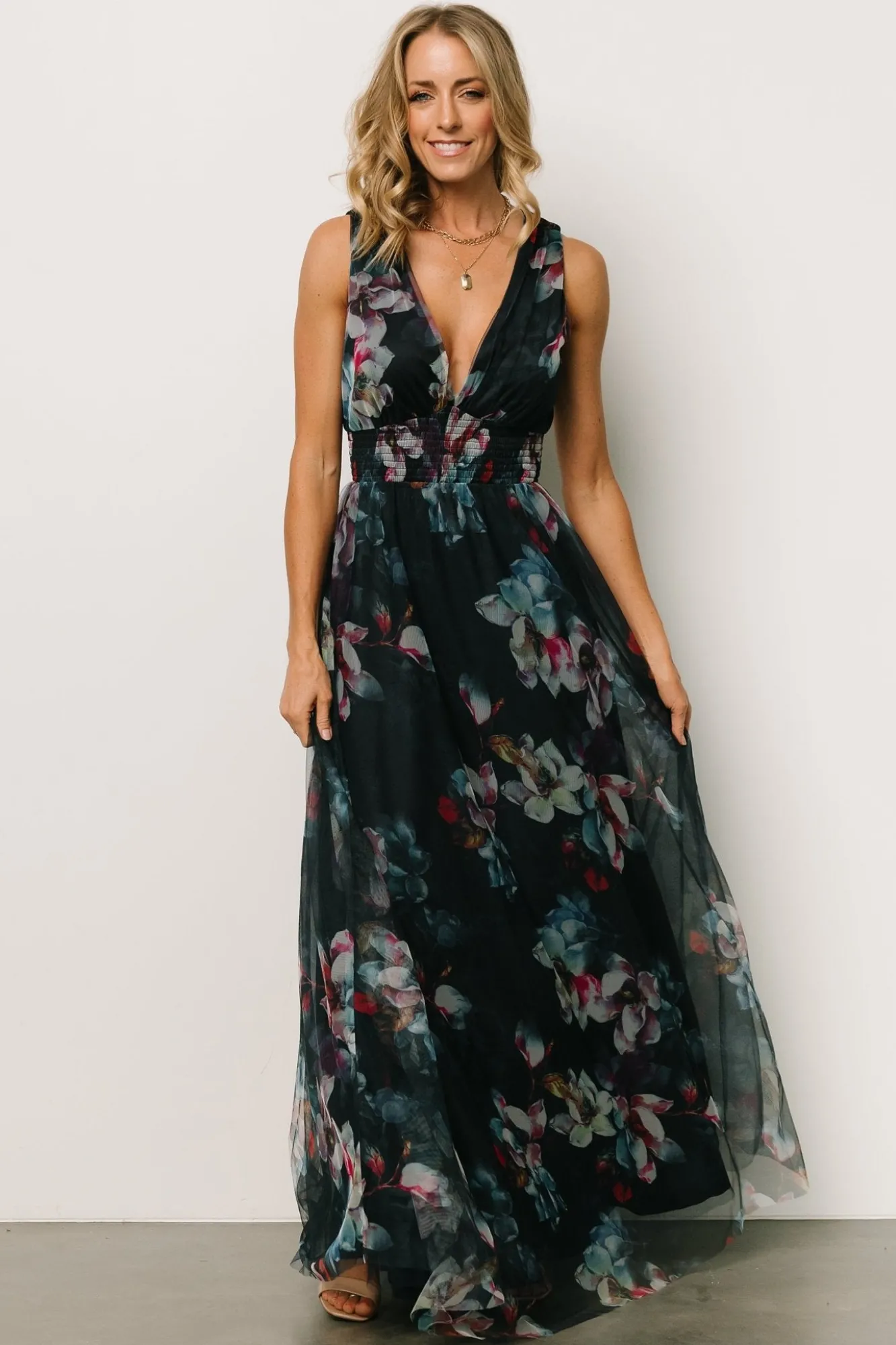 Baltic Born Kamila Tulle Maxi Dress | Navy Abstract Floral