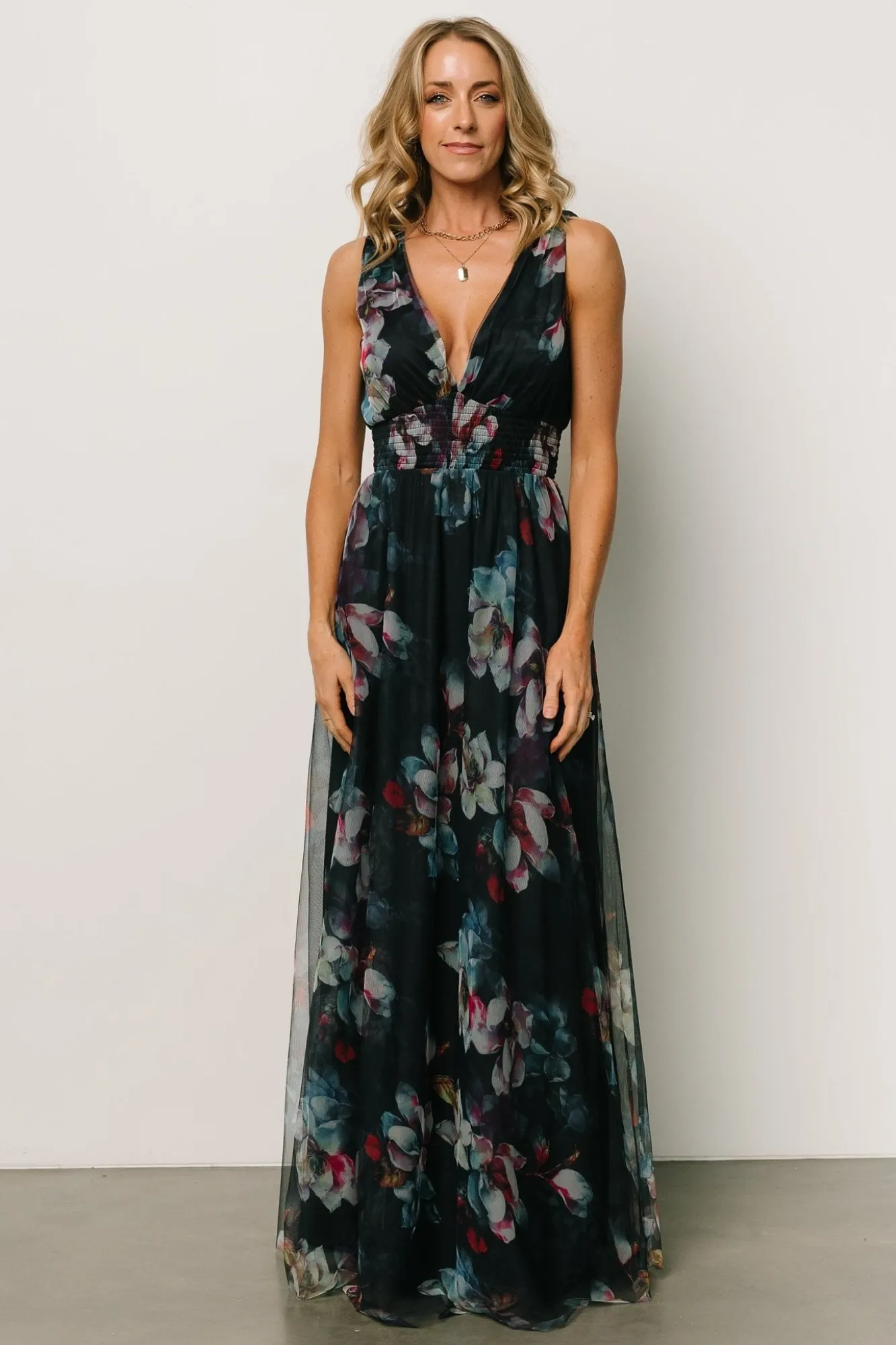Baltic Born Kamila Tulle Maxi Dress | Navy Abstract Floral