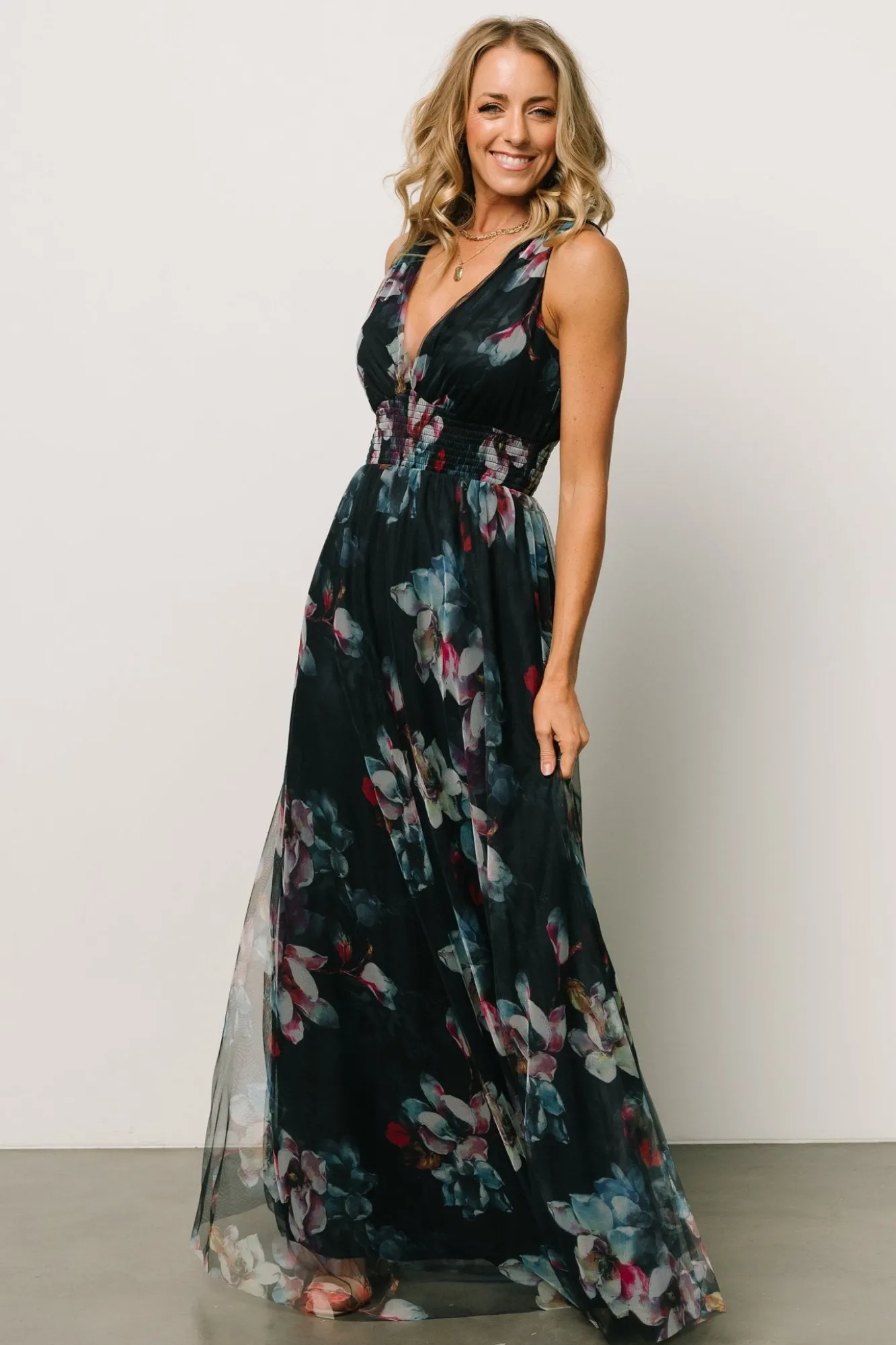 Baltic Born Kamila Tulle Maxi Dress | Navy Abstract Floral